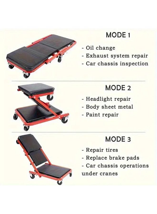 Black 36 Inch Automotive Repair Tool Bench Rolling Folding Car Seat 450 Lbs Capacity - Image 3